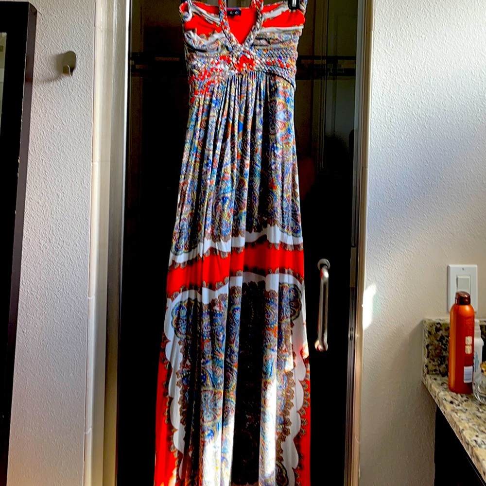 Beautiful, boho tie @ neckline sky dress